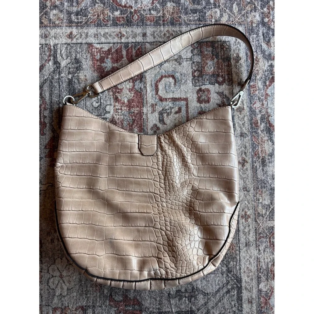 Unbranded Womens Faux‎ Leather Hobo Bag Shoulder Bag Tan Beige Faux Croc Purse